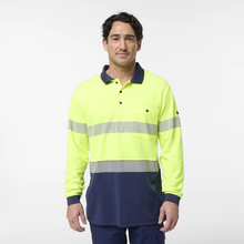 Load image into Gallery viewer, KingGee Men's Originals Spliced Hi-Vis Taped L/S Cotton Back Polo - Yellow/Navy
