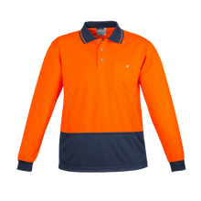 Load image into Gallery viewer, Syzmik Unisex Basic Day Only L/S Polo - Orange/Navy
