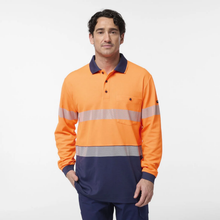Load image into Gallery viewer, KingGee Men's Originals Spliced Hi-Vis Taped L/S Cotton Back Polo - Orange/Navy
