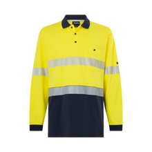 Load image into Gallery viewer, KingGee Men's Originals Spliced Hi-Vis Taped L/S Cotton Polo - Yellow/Navy
