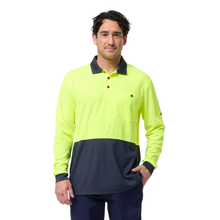 Load image into Gallery viewer, KingGee Men's Originals Spliced Hi-Vis L/S Polo - Yellow/Navy
