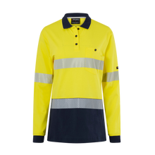 Load image into Gallery viewer, KingGee Women's Womens Originals Spliced Hi-Vis Taped L/S Cotton Polo - Yellow/Navy
