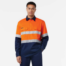 Load image into Gallery viewer, KingGee Men's Originals Spliced Hi-Vis Vented Cf Taped L/S Shirt - Orange/Navy
