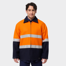 Load image into Gallery viewer, KingGee Men's Originals Spliced Hi-Vis Taped Bluey Jacket - Orange/Navy
