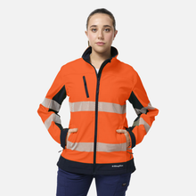 Load image into Gallery viewer, KingGee Women's Originals Hi-Vis Taped Softshell Jacket - Orange/Navy
