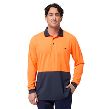 Load image into Gallery viewer, KingGee Men's Originals Spliced Hi-Vis L/S Polo - Orange/Navy
