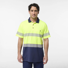 Load image into Gallery viewer, KingGee Men's Originals Spliced Hi-Vis Taped S/S Cotton Back Polo - Yellow/Navy
