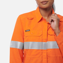 Load image into Gallery viewer, KingGee Women's Shieldtec Lenzing Flame Resistant Hi-Vis Long Sleeve Shirt Taped - Orange
