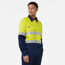 Load image into Gallery viewer, KingGee Men's Originals Spliced Hi-Vis Vented Cf Taped L/S Shirt - Yellow/Navy
