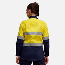 Load image into Gallery viewer, KingGee Women's Womens Originals Spliced Hi-Vis Taped L/S Shirt - Yellow/Navy
