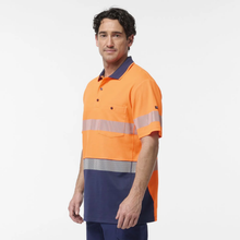 Load image into Gallery viewer, KingGee Men's Originals Spliced Hi-Vis Taped S/S Cotton Back Polo - Orange/Navy
