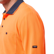 Load image into Gallery viewer, KingGee Men's Originals Spliced Hi-Vis L/S Polo - Orange/Navy
