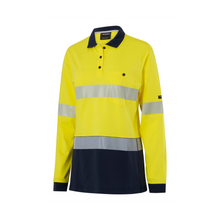 Load image into Gallery viewer, KingGee Women's Womens Originals Spliced Hi-Vis Taped L/S Cotton Polo - Yellow/Navy
