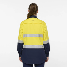 Load image into Gallery viewer, KingGee Women's Womens Originals Spliced Hi-Vis Gusset Cuff Taped L/S Shirt - Yellow/Navy
