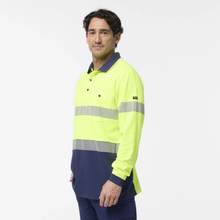 Load image into Gallery viewer, KingGee Men's Originals Spliced Hi-Vis Taped L/S Cotton Back Polo - Yellow/Navy
