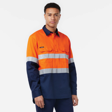 Load image into Gallery viewer, KingGee Men's Originals Spliced Hi-Vis Vented Cf Taped L/S Shirt - Orange/Navy
