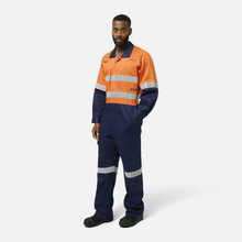 Load image into Gallery viewer, KingGee Men's Originals Spliced Hi-Vis Vented Taped Overall - Orange/Navy
