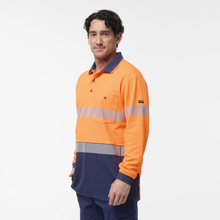 Load image into Gallery viewer, KingGee Men's Originals Spliced Hi-Vis Taped L/S Cotton Back Polo - Orange/Navy
