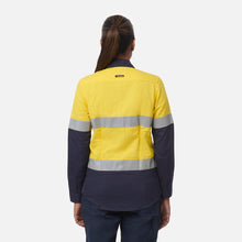 Load image into Gallery viewer, KingGee Women's Shieldtec Lenzing Flame Resistant Hi-Vis Spliced Long Sleeve Shirt Taped - Yellow/Navy
