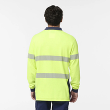 Load image into Gallery viewer, KingGee Men's Originals Spliced Hi-Vis Taped L/S Cotton Back Polo - Yellow/Navy
