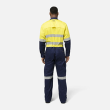 Load image into Gallery viewer, KingGee Men's Originals Spliced Hi-Vis Vented Taped Overall - Yellow/Navy
