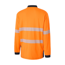 Load image into Gallery viewer, KingGee Men's Originals Spliced Hi-Vis Taped L/S Cotton Polo - Orange/Navy
