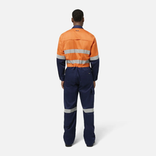 Load image into Gallery viewer, KingGee Men's Originals Spliced Hi-Vis Vented Taped Overall - Orange/Navy
