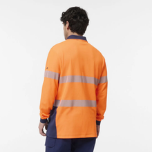 Load image into Gallery viewer, KingGee Men's Originals Spliced Hi-Vis Taped L/S Cotton Back Polo - Orange/Navy
