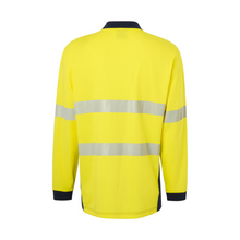 Load image into Gallery viewer, KingGee Men's Originals Spliced Hi-Vis Taped L/S Cotton Polo - Yellow/Navy
