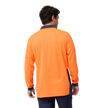 Load image into Gallery viewer, KingGee Men's Originals Spliced Hi-Vis L/S Polo - Orange/Navy
