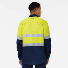 Load image into Gallery viewer, KingGee Men's Originals Spliced Hi-Vis Vented Cf Taped L/S Shirt - Yellow/Navy
