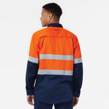 Load image into Gallery viewer, KingGee Men's Originals Spliced Hi-Vis Vented Cf Taped L/S Shirt - Orange/Navy
