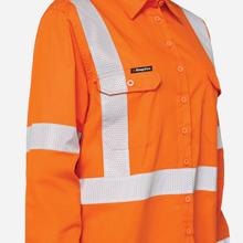 Load image into Gallery viewer, KingGee Women's Originals Hv Vented Nsw Rail Taped Shirt - Orange
