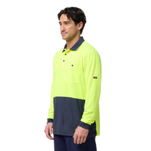 Load image into Gallery viewer, KingGee Men's Originals Spliced Hi-Vis L/S Polo - Yellow/Navy
