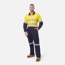 Load image into Gallery viewer, KingGee Men's Workcool 2 Reflective Spliced Combination Overall - Yellow/Navy
