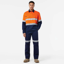 Load image into Gallery viewer, KingGee Men's Originals Spliced Hi-Vis Vented Cf Taped L/S Shirt - Orange/Navy
