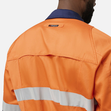 Load image into Gallery viewer, KingGee Men's Originals Spliced Hi-Vis Vented Taped Overall - Orange/Navy
