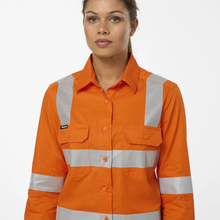 Load image into Gallery viewer, KingGee Women's Originals Vic Rail Hi Vis Taped L/S Shirt - Orange
