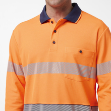Load image into Gallery viewer, KingGee Men's Originals Spliced Hi-Vis Taped L/S Cotton Back Polo - Orange/Navy
