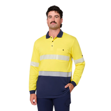Load image into Gallery viewer, KingGee Men's Originals Spliced Hi-Vis Taped L/S Cotton Polo - Yellow/Navy
