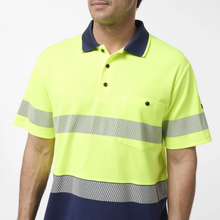 Load image into Gallery viewer, KingGee Men's Originals Spliced Hi-Vis Taped S/S Cotton Back Polo - Yellow/Navy
