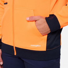 Load image into Gallery viewer, KingGee Men's Originals Spliced Hi-Vis Full Zip Hoodie - Orange/Navy
