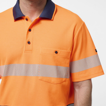 Load image into Gallery viewer, KingGee Men's Originals Spliced Hi-Vis Taped S/S Cotton Back Polo - Orange/Navy
