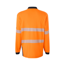 Load image into Gallery viewer, KingGee Men's Originals Spliced Hi-Vis Taped L/S Cotton Polo - Orange/Navy

