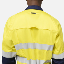 Load image into Gallery viewer, KingGee Men's Originals Spliced Hi-Vis Vented Taped Overall - Yellow/Navy
