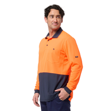 Load image into Gallery viewer, KingGee Men's Originals Spliced Hi-Vis L/S Polo - Orange/Navy
