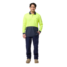 Load image into Gallery viewer, KingGee Men's Originals Spliced Hi-Vis L/S Polo - Yellow/Navy
