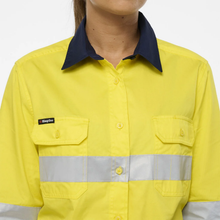 Load image into Gallery viewer, KingGee Women's Womens Originals Spliced Hi-Vis Gusset Cuff Taped L/S Shirt - Yellow/Navy
