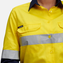 Load image into Gallery viewer, KingGee Women's Womens Originals Spliced Hi-Vis Taped L/S Shirt - Yellow/Navy
