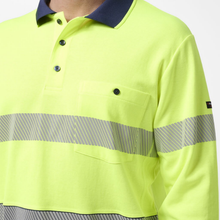 Load image into Gallery viewer, KingGee Men's Originals Spliced Hi-Vis Taped L/S Cotton Back Polo - Yellow/Navy
